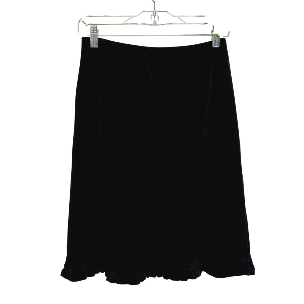 Vintage Black Velvet Midi Skirt Ruffle Hem Dark Fairy Goth Whimsigoth Medium